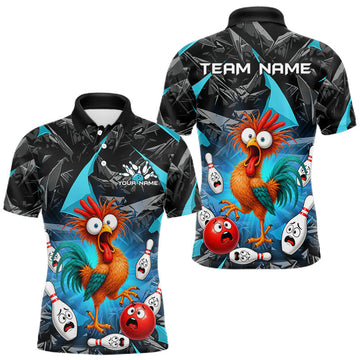 Maxcorners Custom Turquoise Funny Chicken Bowling Jersey for Men Bowling Team Shirts Bowling League Bowling Outfit