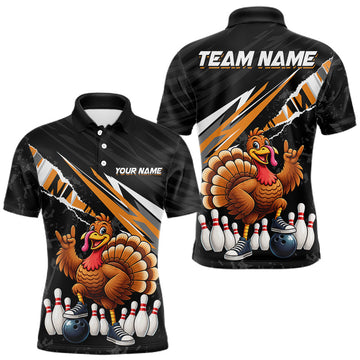 Maxcorners Custom Orange Turkey Bowling Shirts For Men, Thanksgiving Bowling Team Jerseys for Bowler