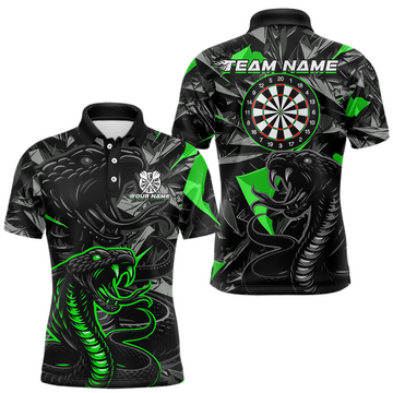 Maxcorners Green Custom Cobra Snake Dart Shirts for Men Dart Team Jersey Dartboard Gifts Polo & 1/4 Zip LM1903