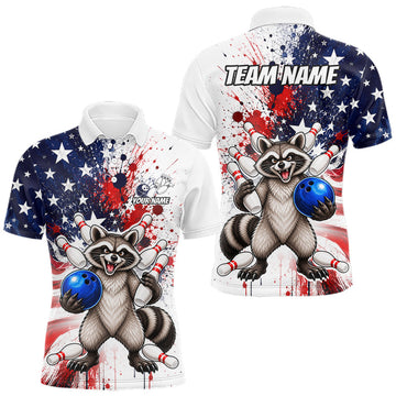 Maxcorners Custom US Flag Raccoon Bowling Shirts For Men Bowling Team Jerseys Bowling League