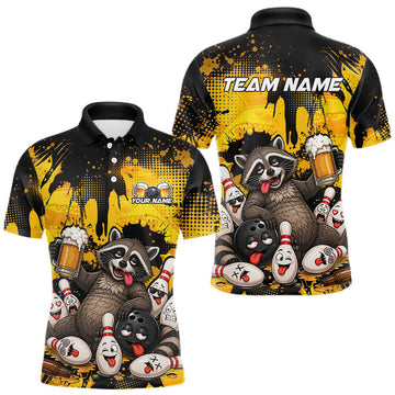 Maxcorners Funny Beer Raccoon Drunk Custom Bowling Shirts For Men Bowling Team Shirts Bowling League