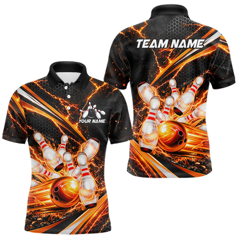 Maxcorners Custom Orange Thunder Bowling Jerseys for Men Bowling Team Jerseys Bowling for Bowlers