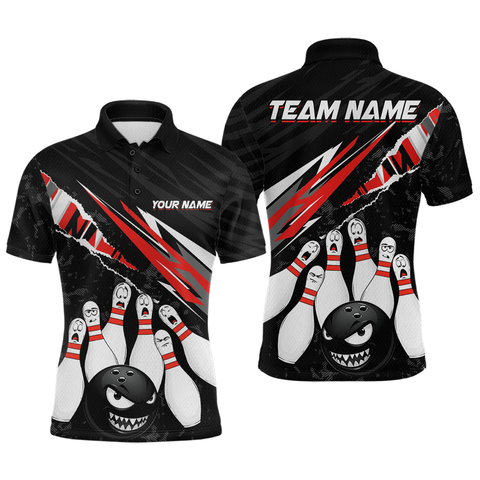 Maxcorners Custom Red Funny Bowling Jersey for Men Bowling Uniform Polo & 1/4 Zip Bowling Team Shirts TU1410