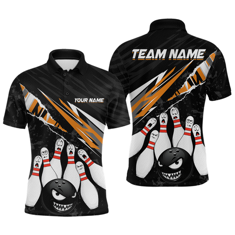 Maxcorners Custom Orange Funny Bowling Jersey for Men Bowling Uniform Polo & 1/4 Zip Bowling Team Shirts TU1410