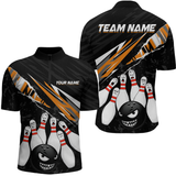 Maxcorners Custom Orange Funny Bowling Jersey for Men Bowling Uniform Polo & 1/4 Zip Bowling Team LM1610