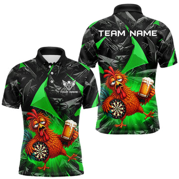 Maxcorners Custom Green Funny Chicken Drunk Darts Shirt for Men Darts Team Jerseys Dartboard Shirt