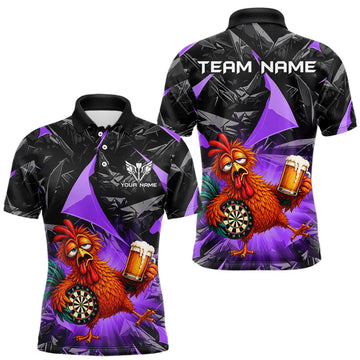 Maxcorners Custom Purple Funny Chicken Drunk Darts Shirt for Men Darts Team Jerseys Dartboard Shirt