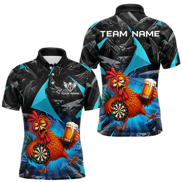 Maxcorners Custom Turquoise Funny Chicken Drunk Darts Shirt for Men Darts Team Jerseys Dartboard Shirt