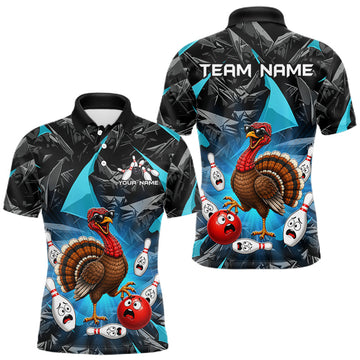 Maxcorners Turquoise Funny Turkey Bowling Team Shirts for Men Custom Chicken Thanksgiving Bowling