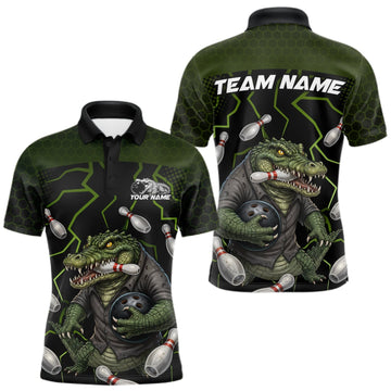 Maxcorners Custom Alligator Bowling Team Shirts Bowling Jersey for Men Bowling Outfit Polo & 1/4 Zip LM0409