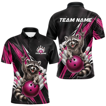 Maxcorners Custom Pink Raccoon Bowling Jersey for Men Bowling Team Shirts Bowling Polo & 1/4 Zip LM2603