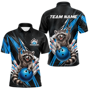 Maxcorners Custom Turquoise Raccoon Bowling Jersey for Men Bowling Team Shirts Bowling Polo & 1/4 Zip