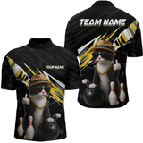 Maxcorners Custom Yellow Funny Cat Bowling Jersey for Men Bowling Shirt Polo & 1/4 Zip Bowling Team Shirts LM3010