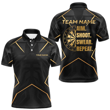 Maxcorners Custom Black Gold Aim Shoot Swear Repeat Darts Shirt for Men Darts Team Jerseys Polo & 1/4 Zip