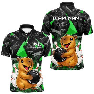 Maxcorners Custom Green Capybara Bowling Jersey for Women Bowling Team Shirts Bowling Polo & 1/4 Zip