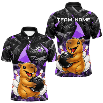 Maxcorners Custom Purple Capybara Bowling Jersey for Women Bowling Team Shirts Bowling Polo & 1/4 Zip