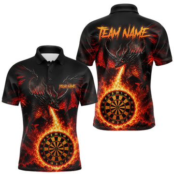 Maxcorners Custom Flame Dragon Darts Shirt for Men Darts Team Jerseys Dart League Shirt Polo & 1/4Zip LM0409