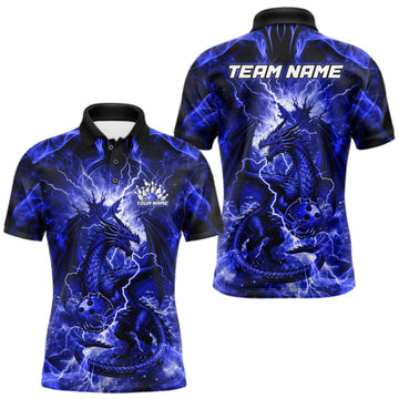 Maxcorners Custom Blue Lightning Dragon Bowling Team Shirts Bowling Jerseys for Men Polo & 1/4 Zip LM0409