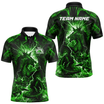 Maxcorners Custom Green Lightning Dragon Bowling Team Shirts Bowling Jerseys for Men Polo & 1/4 Zip LM0409