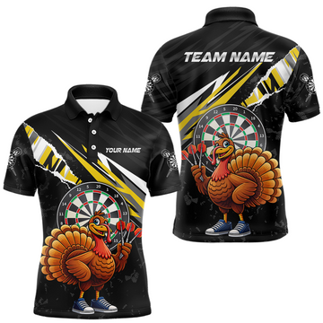 Maxcorners Yellow Funny Turkey Chicken Darts Shirt for Men Darts Team Jerseys Polo & 1/4 Zip Dart League
