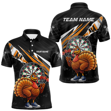 Maxcorners Orange Funny Turkey Chicken Darts Shirt for Men Darts Team Jerseys Polo & 1/4 Zip Dart League