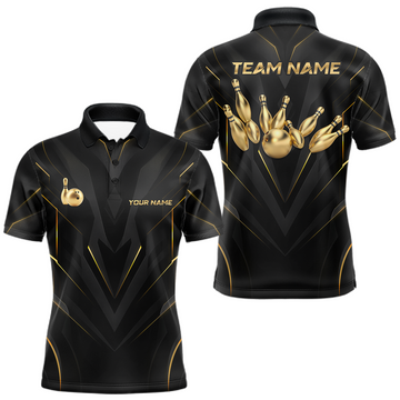 Maxcorners Custom Black and Gold Bowling Shirt for Men Bowling Team Jersey Bowling League Polo &1/4 Zip