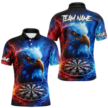 Maxcorners Custom Lightning Thunder Eagle Dart Shirts for Men Darts Team Jerseys Polo & 1/4 Zip LM0602