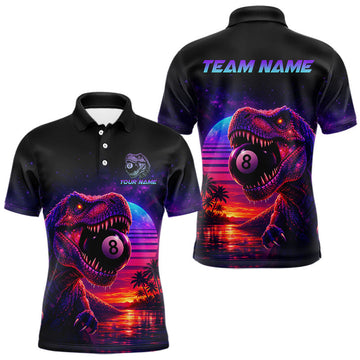 Maxcorners Custom Sunset Dinosaur 8 Ball Billiard Shirts for Men Billiard Team Jerseys Billiard League