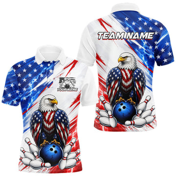 Maxcorners Custom American Flag Eagle Bowling Jersey for Men Bowling League Bowling Team Shirts