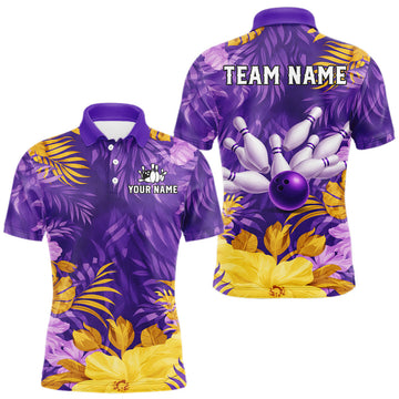 Maxcorners Custom Flowers Bowling Jersey for Men Polo & 1/4 Zip Bowling Team Shirts Bowling League