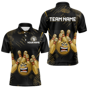 Maxcorners Custom Black and Gold Funny Bowling Jersey for Men Bowling Team Shirts Polo & 1/4 Zip