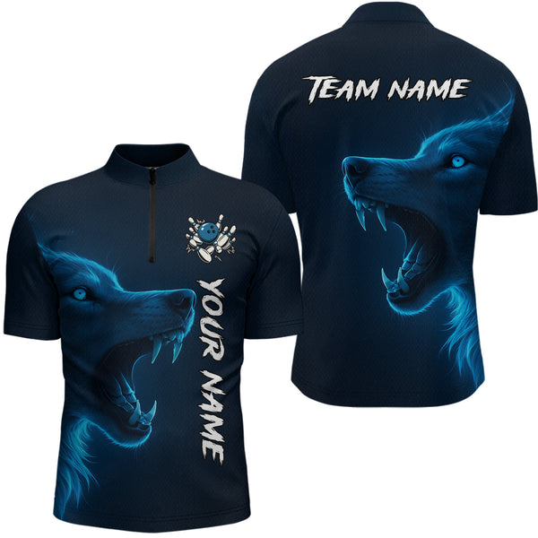 Maxcorners Custom Wolf Bowling Jersey for Men Polo & 1/4 Zip Bowling Team Shirts Bowling League MT1511