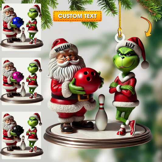 Maxcorners Bowling Santa And ELF Home Decor Christmas Ornament, Personalized Ornament 2D Flat LM2211