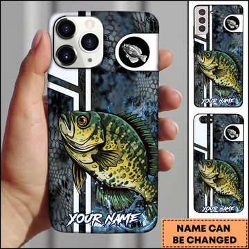 Maxcorners Crappie Fishing Blue Splash Honeycomb Pattern Personalized Name 3D Phone Case