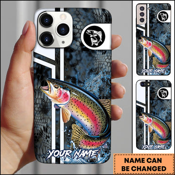 Maxcorners Trout Fishing Blue Splash Honeycomb Pattern Personalized Name 3D Phone Case