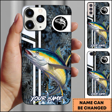 Maxcorners Tuna Fishing Blue Splash Honeycomb Pattern Personalized Name 3D Phone Case