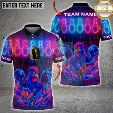 Maxcorners Bowling Neon Rooster Personalized Name 3D Unisex Shirt