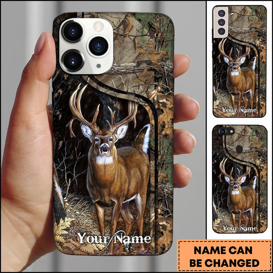 Maxcorners Hunting Whitetail Buck Forest Camouflage Realistic Personalized Name 3D Phone Case