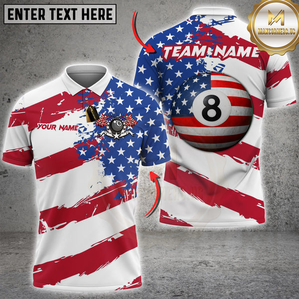 Maxcorners Billiards American Flag 8 Ball Personalized Name 3D Unisex Shirt