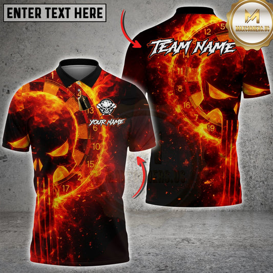 Maxcorners Darts Flaming Skull Dartboard Multicolor Customized Name, Team Name 3D Shirt