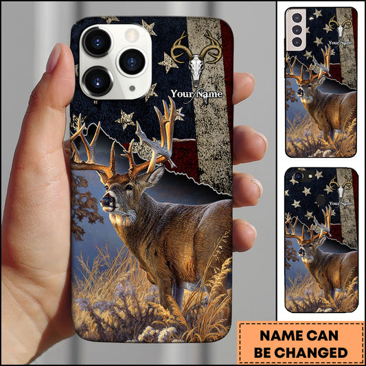 Maxcorners Deer Hunting American Flag Vintage Buck Personalized Name 3D Phone Case