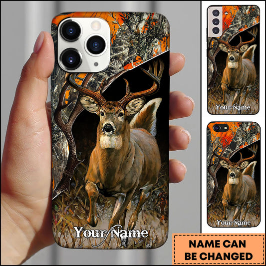 Maxcorners Deer Hunting Autumn Forest Running Buck Personalized Name 3D Phone Case