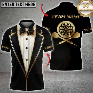 Maxcorners Darts Luxury Tuxedo Gold Dartboard Personalized Name 3D Unisex Shirt