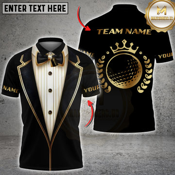 Maxcorners Golf Luxury Tuxedo Gold Ball Crown Personalized Name 3D Unisex Shirt