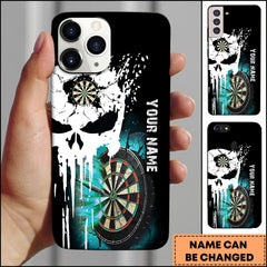 Maxcorners Darts Punisher Skull Cracked Board Blue Flame Personalized Name 3D Phone Case