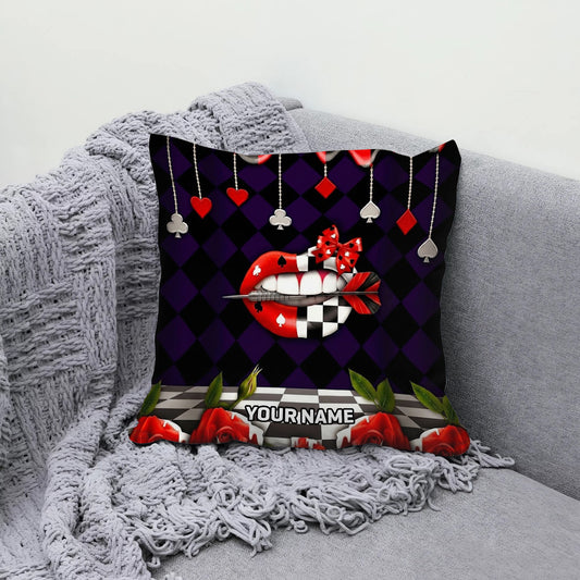 Maxcorners Darts Queen Lips Card Theme Multicolor Customized Name 3D Pillow