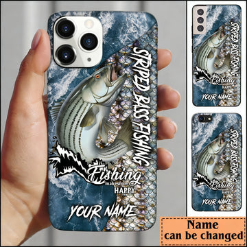 Maxcorners Striped Bass Fishing Skin Seawave Personalized Name Phone Case LM1812