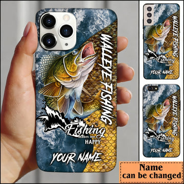 Maxcorners Walleye Fishing Skin Seawave Personalized Name Phone Case LM1812