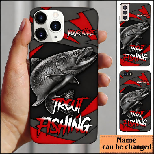 Maxcorners Trout Fishing Red Gray Spinning Pattern Personalized Name Phone Case LM1812