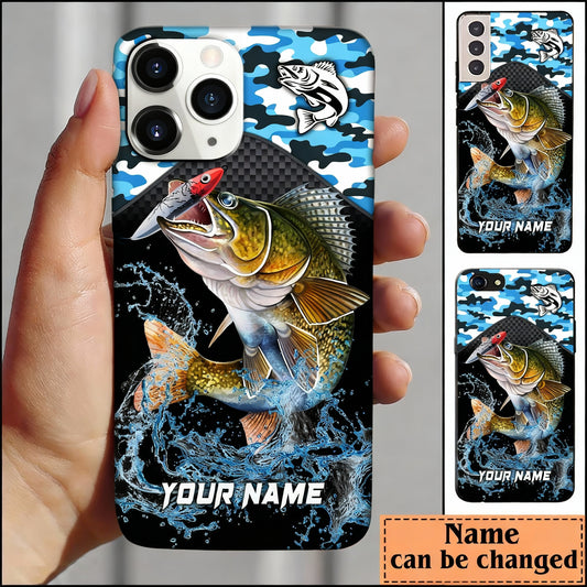Maxcorners Walleye Fishing Blue Camo Sport Personalized Name Phone Case LM1812